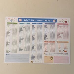 Baby's First Foods Tracker Chart